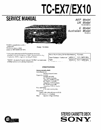 Sony TCEX7, TCEX10 cassette deck