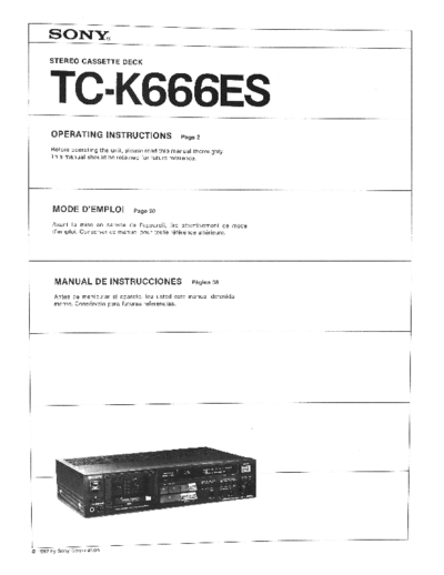 Sony TC-K666ES Sony TC-K666ES Cassette Deck User Manual