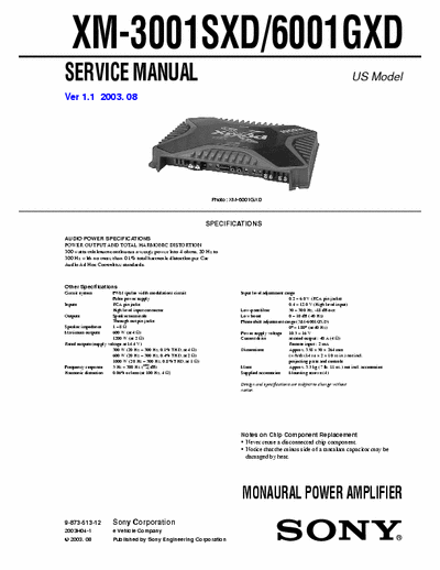 Sony XM3001SXD, XM6001GXD car amplifier