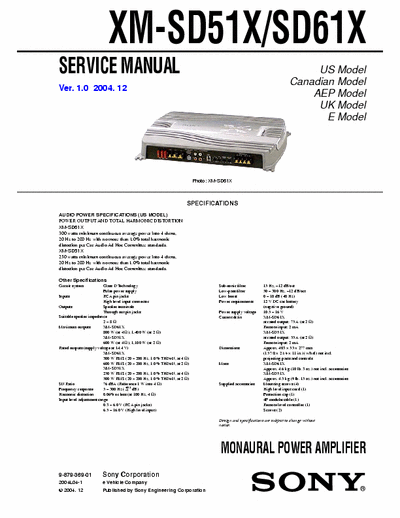 Sony XMSD51, XMSD61X car amplifier