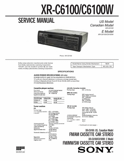 sony XR-C6100 service manual for car stereo CD changer
(CD changer manual required, model number of the changer unit it
