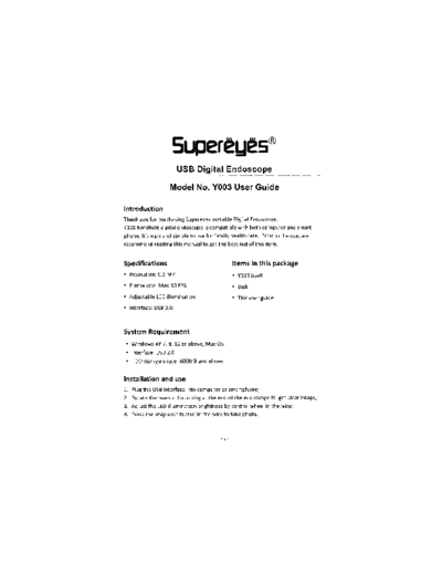 Supereyes Y003 Supereyes Y003 Microscope Boroscope Endoscope User Manual.