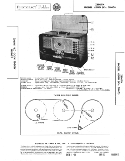 Zenith H500 Service Manual - Three Power Operated Multi-Band Super. Receiver with Tubes (five), and Tuning Gang Fully Closed - pag. 9
