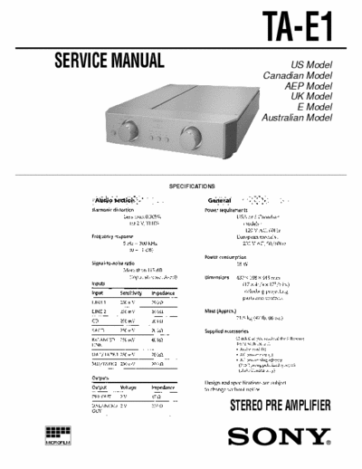 SONY TA-E1 Sony audio Amplifier 
Complete Service Manual(part 1of2)