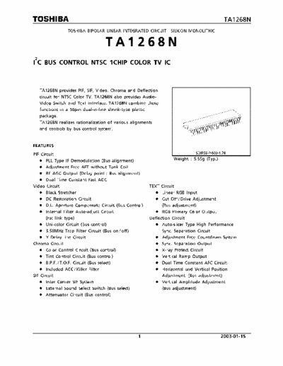 Toshiba TA1268N I2C bus control NTSC 1Chip color tv ic