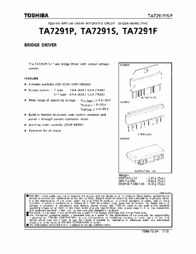 Toshiba TA7291 TA7291P TA7291S TA7291F bridge driver