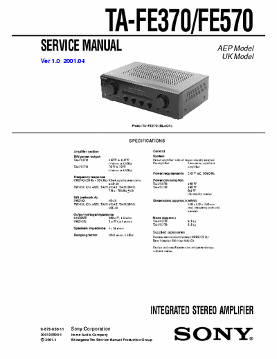 SONY TA-FE370 Servicemanual of TA-FE370/570