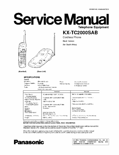 Panasonic KX-TC2000SA Panasonic KX-TC2000SA Cordless Phone Service manual
