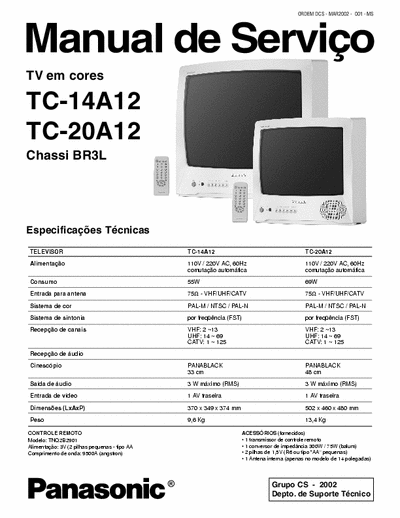Panasonic TC-14/20A12 Manual de serviço em portugues, TV Panasonic mods. TC-14/20A12.