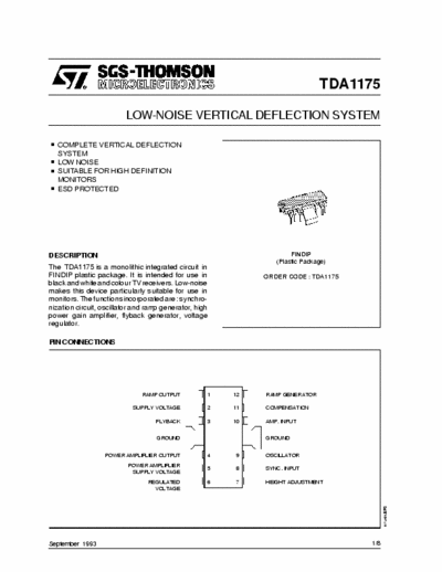  tda1175 LOW-NOISE VERTICAL DEFLECTION SYSTEM