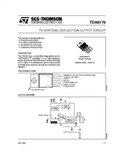 Thomson TDA8170 TV VERTICAL DEFLECTION OUTPUT CIRCUIT