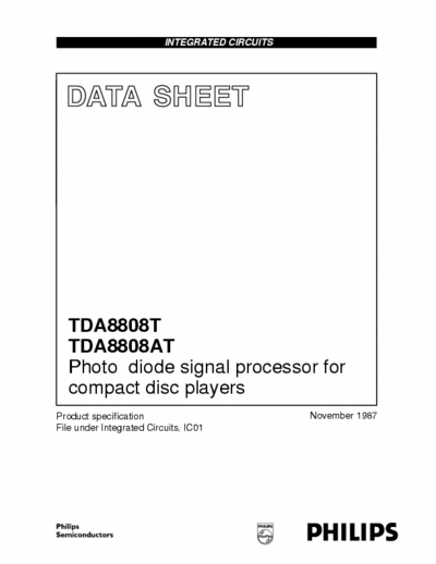 Philips TDA8808T TDA8808T
TDA8808AT
Photo diode signal processor for
compact disc players