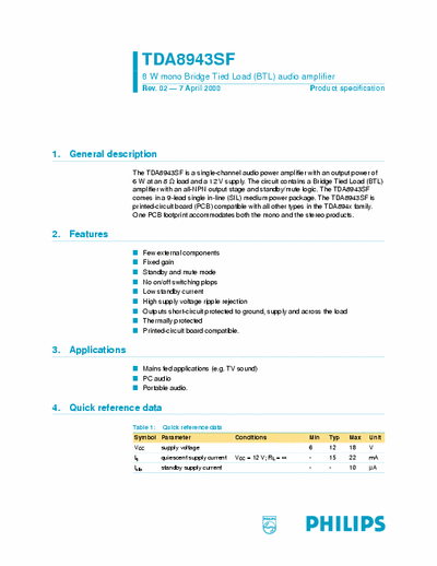 Philips TDA8943SF data sheet