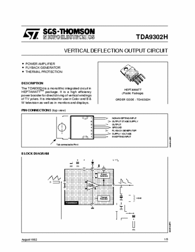 STM TDA9302H TV vertical deflection output circuit
