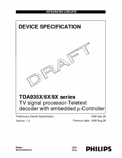 PHILPS TDA935x-6x-8xN1 TDA935X/6X/8X series
TV signal processor-Teletext
decoder with embedded m-Cont