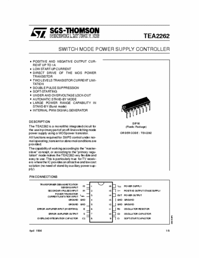 ST TEA2262 switch mode power supply controller