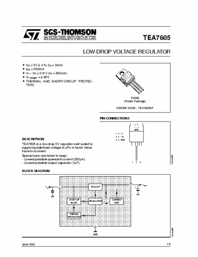 SGS-Thomson TEA7605 Low-drop voltage regulator