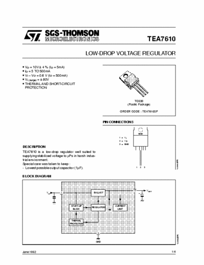 SGS Thomson TEA7610 Low drop voltage regulator