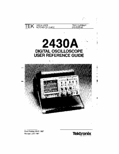 TEKTRONIX 2430A TEK 2430A USER REFERENCE GUIDE