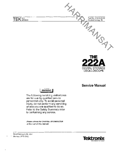 Tektronix 222 Digital Oscilloscope Component Level Service Information Manual 