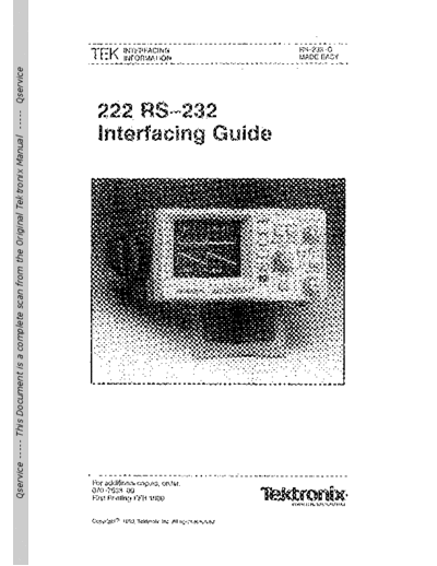 Tektronix 222 TEK-222 RS232 Interfacing Guide 070-7533-00