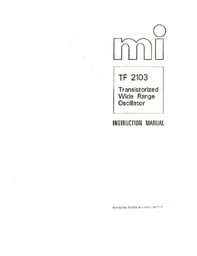 Marconi Tf2103 Transistorized Wide Range Oscillator