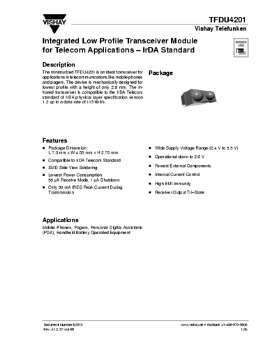 Vishay-Telefunken TFDU4201 IRDA Transmitter-Receiver