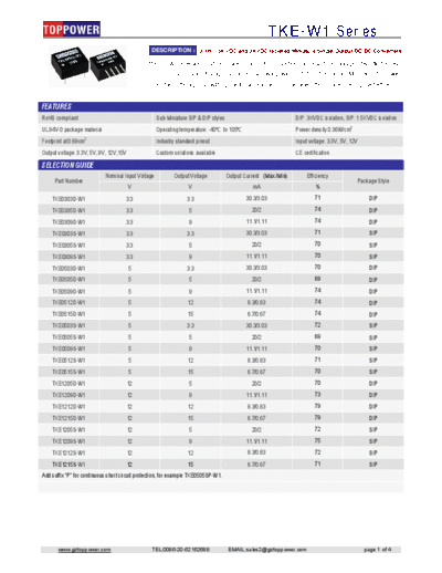 TOPPOWER TKE-W1 0.1w DC/DC converters pcb mount parts