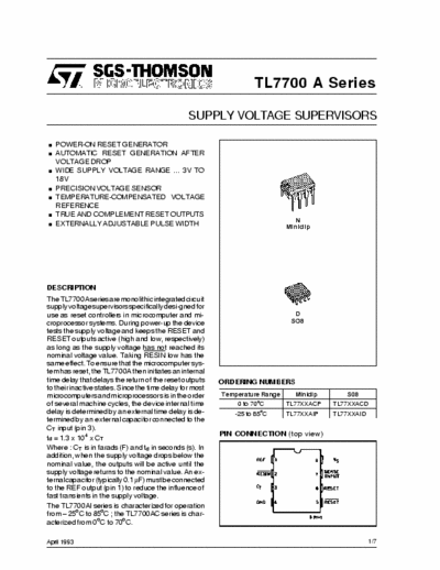 SGS-Thomson TL7700 Supply voltage supervisors