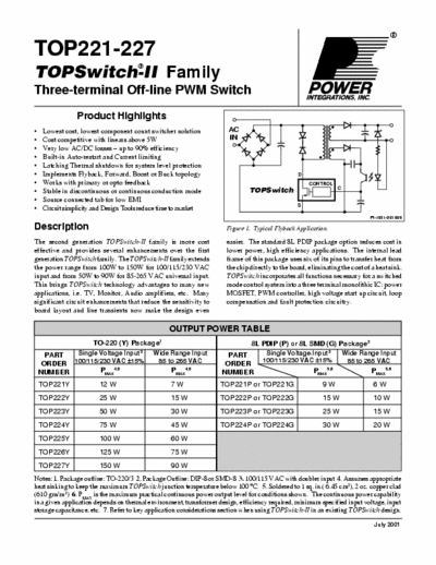 philips TOP225Y TOP221-227 datasheet