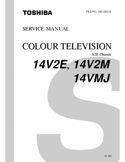 TOSHIBA 14V2E, 14V2M, 14VMJ Schematics-diagrams and Service Mode