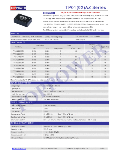 TOPPOWER TP01AZ,TP02AZ 1W-2W AC-DC CONVERTERS