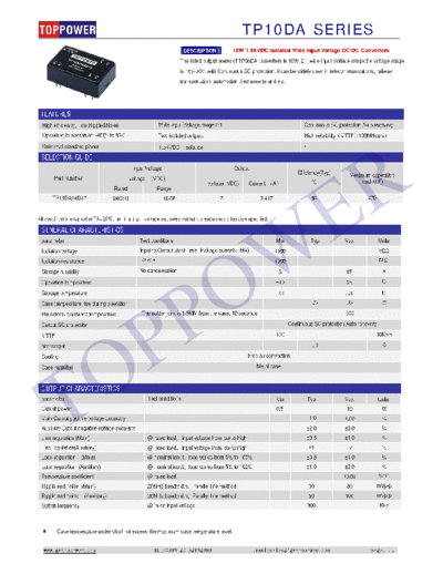 TOPPOWER TP10DA DC-DC CONVERTERS 10W 1.5KVDC ISOLATED