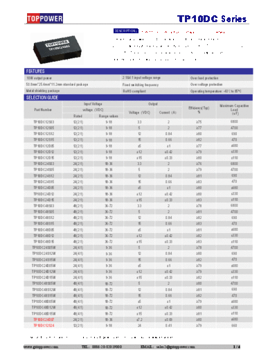 TOPPOWER TP10DC 10W DC/DC CONVERTERS