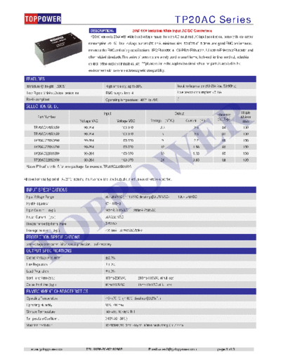 TOPPOWER TP20AC 20W AC-DC CONVERTERS