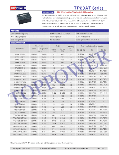 TOPPOWER TP20AT 20W AC-DC POWER SUPPLY 3KVDC ISOLATED