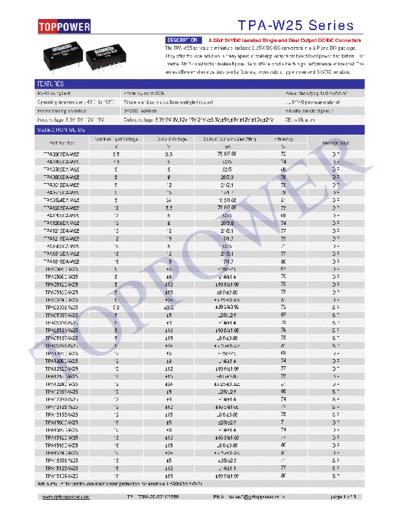 TOPPOWER TPA-W25 0.25w DC/DC CONVERTERS