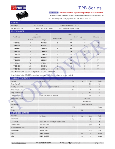 TOPPOWER TPB TOPPOWER can produce:
 0.1W-400W DC-DC converters,1W-30W AC-DC converters,(SIP/DIP/SMD)
TOPPOWER quality : ISO9001:2015, IATF16949:2016
accept OEM orders.