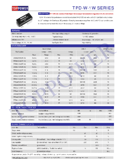 TOPPOWER TPD-W-1W TWIN OUTPUT DC-DC CONVERTERS 1W 3KVDC ISOLATED