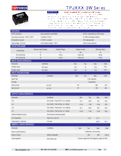 TOPPOWER TPJ-3W 3w dc-dc converter 7pins