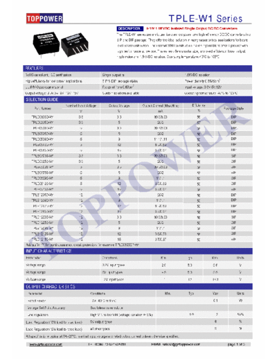 TOPPOWER TPLE-W1 0.1W DC-DC CONVERTERS