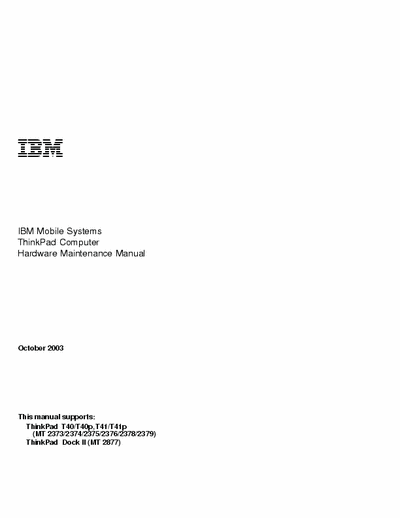 IBM TP T40/T40P, T41/T41P Service manual for IBM thinkpad T41.
