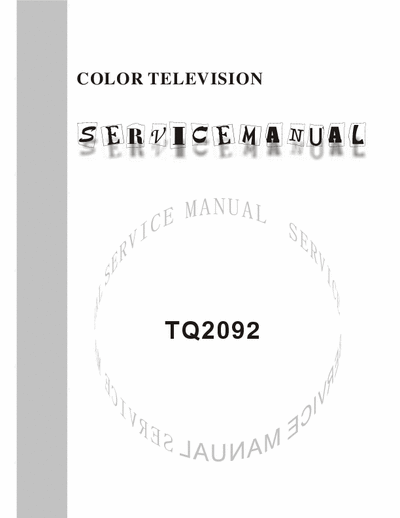  TQ2092 Service manual color tv with IC :
R2J10165 (N102), R8A66953FP (NH07), AN7522N (NV01), TDA8177, LA78041 (N301), ENV56M23D8F (TUNER101), STR-W6553A (N501), Remote control 301.VTQ2092-21 
RC-V21