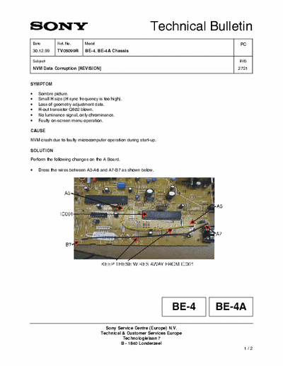 SONY kv14t1r service bulletin