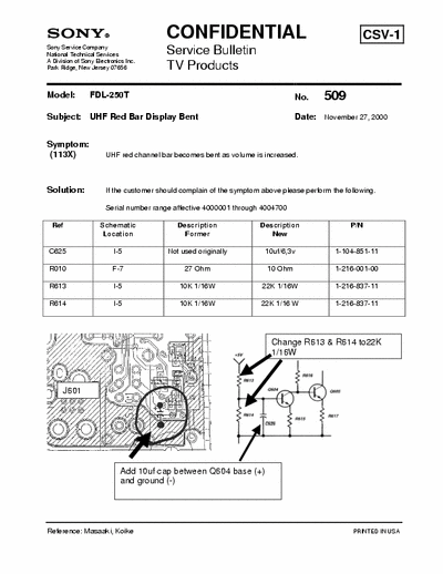 Sony FDL-250T Symptom: UHF red channel bar becomes bent as volume is increased. (Tot File 2.426Kb) Part 1/2 - pag. 2