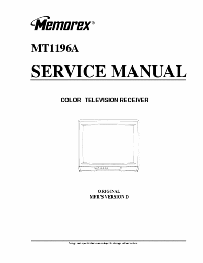 Memorex MT1196A Service Manual TV Color - Original MFR