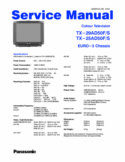 PANASONIC TX-29AD50F/S TX-25AD50F/S Chassis: EURO 3