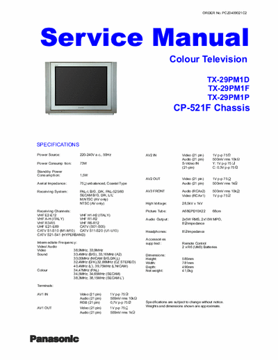panasonic tx29pm1 service manual