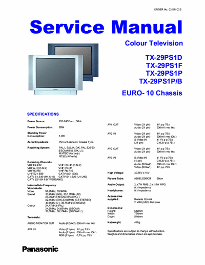 PANASONIC TX-29PS1 SERVICE MANUAL