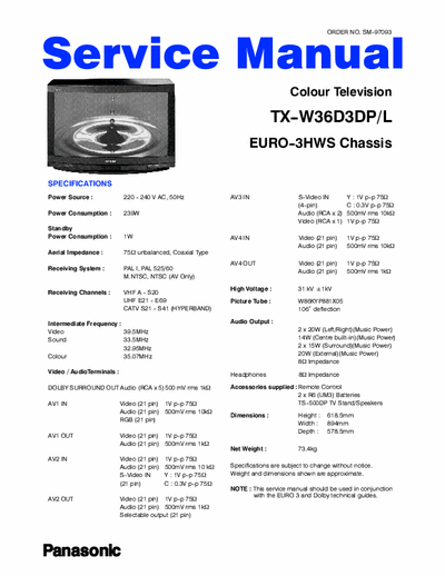 PANASONIC TX-W36D3DP/L CHASSIS: EURO-3WHS